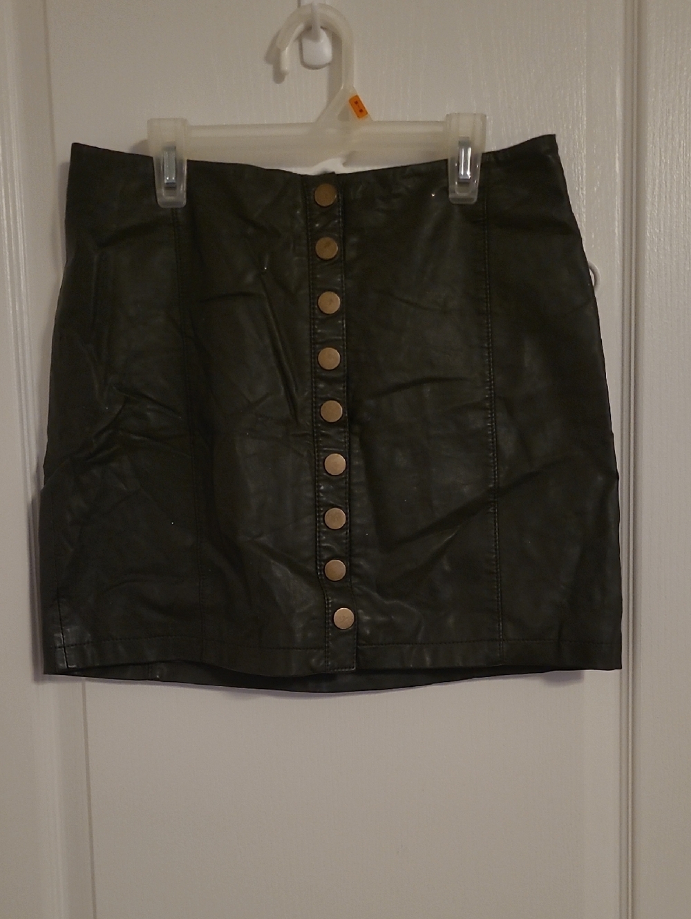 Free People Black Faux Leather Button-Front Mini Skirt